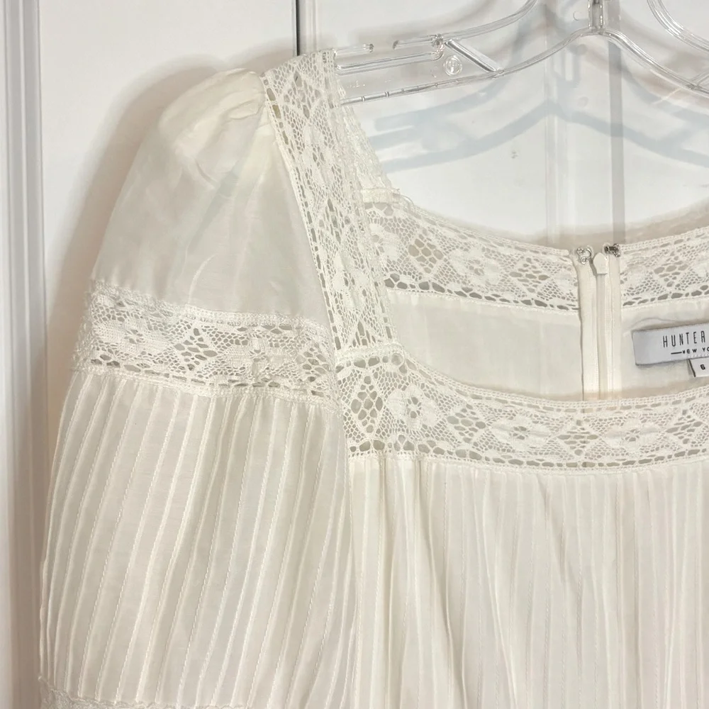 Hunter Bell Evelyn White Silk Cotton Lace Trim Square Neck Midi Maxi Dress 6 - Picture 3 of 12